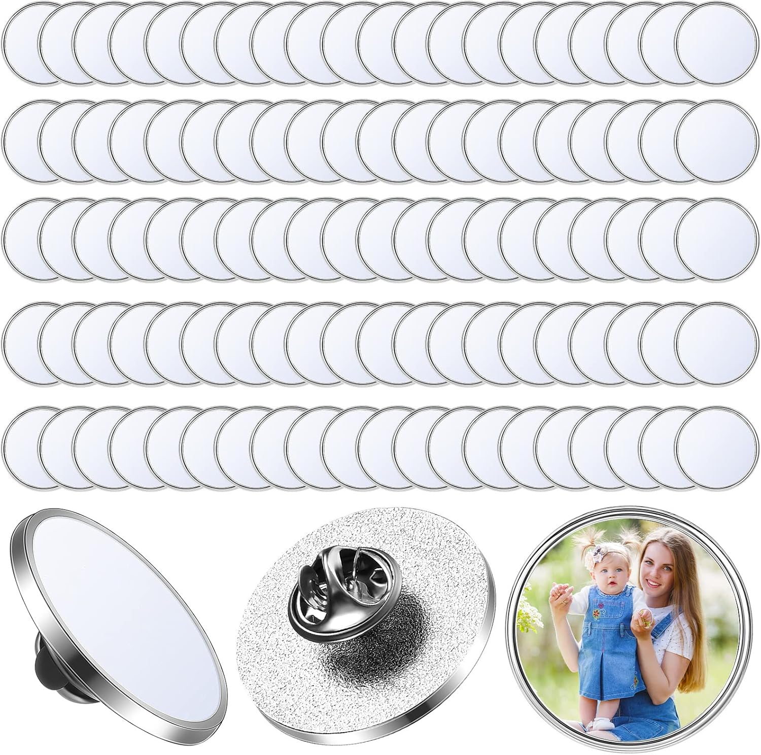 Zeyune 150 Pcs Sublimation Buttons Blanks with Pins, 0.98 Inch Sublimation Lapel Pins Buttons Blanks Heat Transfer Aluminum Sheet Badge Kit for DIY Crafts Making School Supplies Birthday Party Favors