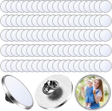 150 Pcs Sublimation Buttons Blanks with Pins, 0.98 Inch Sublimation Lapel Pins Buttons Blanks Heat Transfer Aluminum Sheet Badge Kit for DIY Crafts Making School Supplies Birthday Party Favors