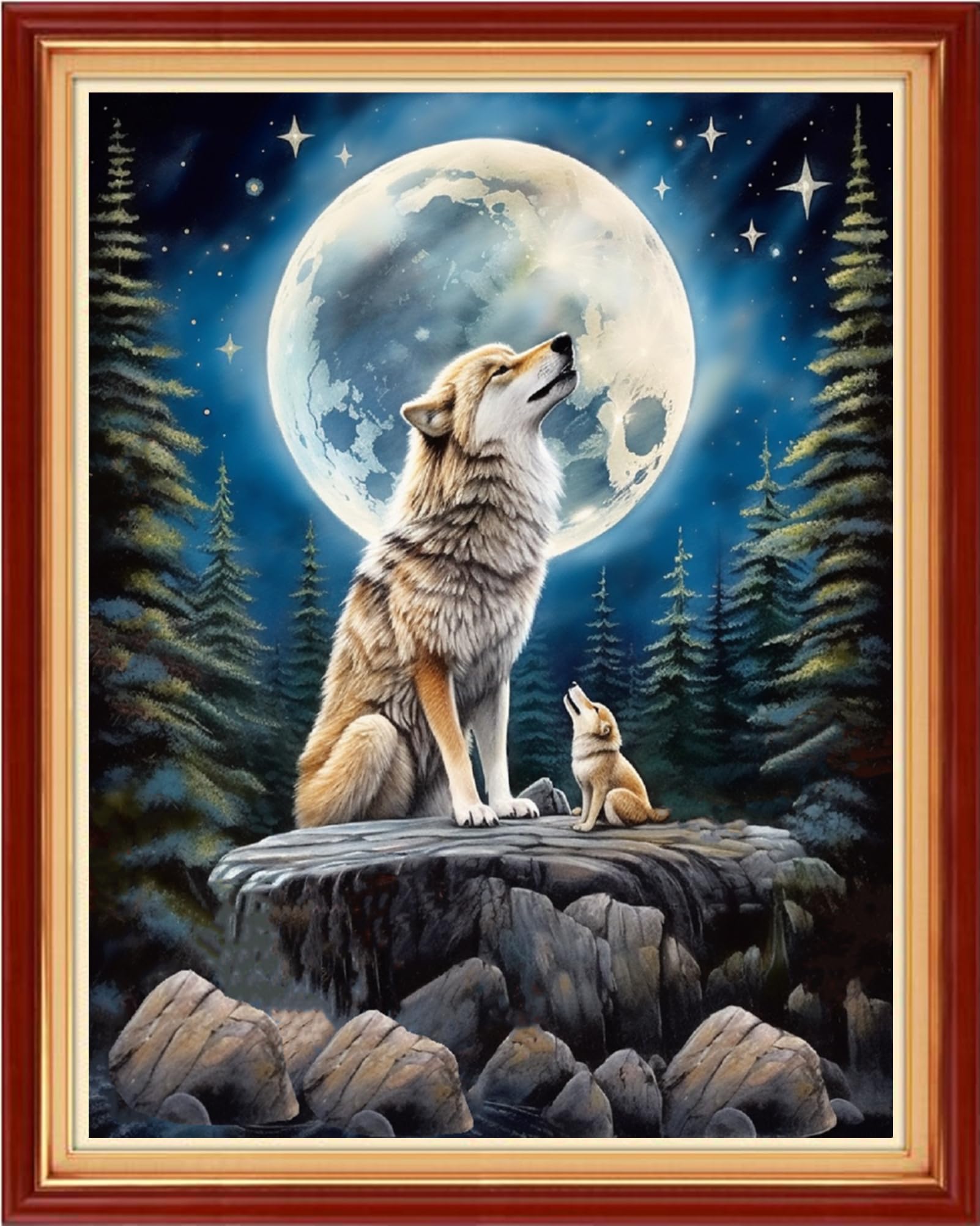 Redxing Stamped Cross Stitch Kits Full Range of Embroidery Starter Kits- Needlepoint Counted Cross Stitch Kits for Beginner Adults 11CT Printed Embroidery Kit-Moon Wolf 16x20 inch