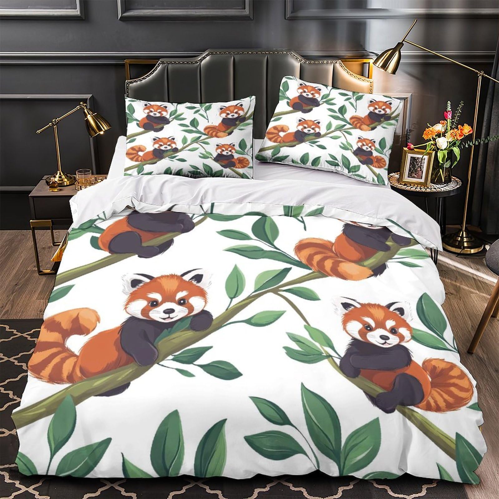 Housse de couette panda roux 140x200 cm en microfibre douce avec taie