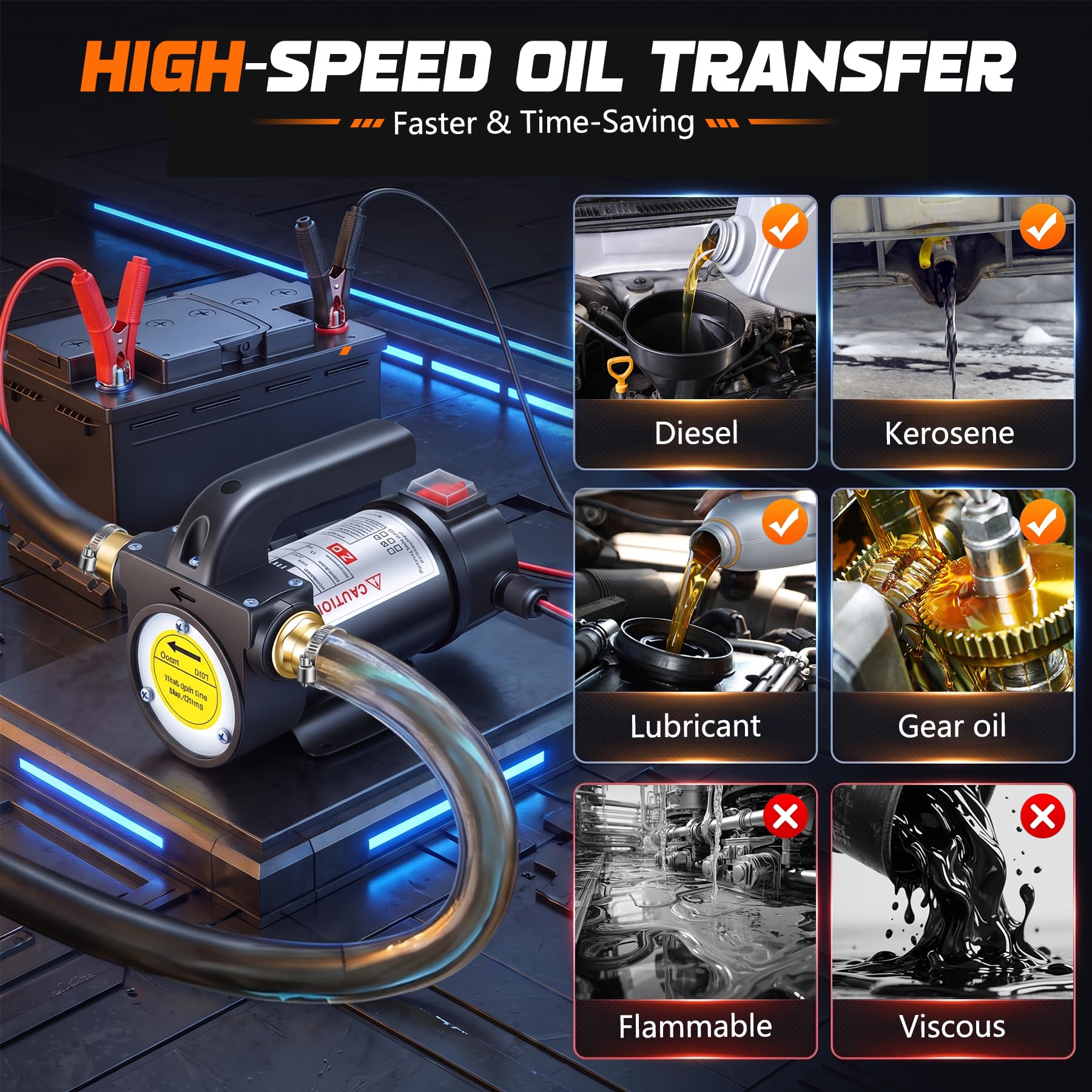 12/24V 200W Pompe à Huile Diesel, Pompe Vidange Huile Moteur, Pompe a Carburant, Pompe De Changement D’huile Moteur Pour Voiture RV Moto Bateau