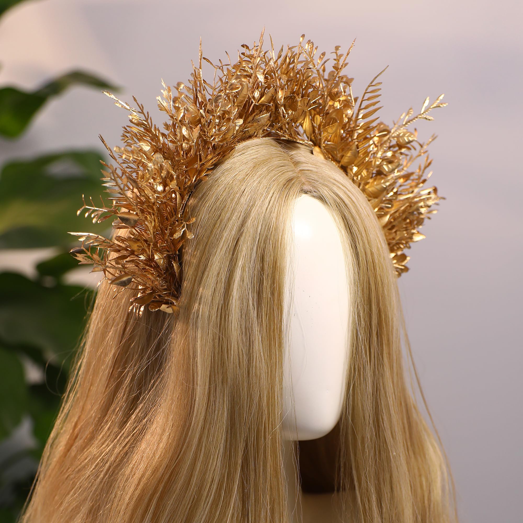 MOSTORY Gold Flower Halo Headband for Women Greek Goddess Crown for Renaissance Cosplay Halo Headpiece for Festival Party - Image 3