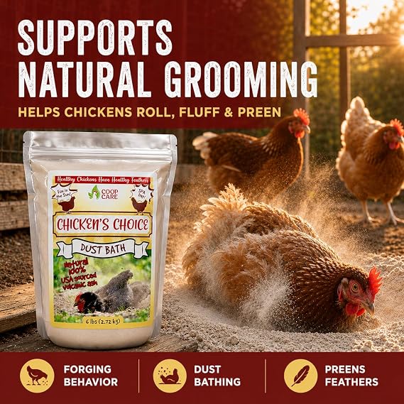 Chicken's Choice Chicken Dust Bath, 6 lb Natural Volcanic Ash Dust Bath for Chickens with Chick Fresh Odor Control and Eliminator 24 oz Spray Bottle. Made in America