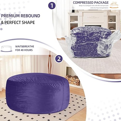 Miniatura 7 de HABUTWAY Puf de 3 pies de terciopelo de lujo de piel ultra suave con espuma viscoelástica de alto rebote para adultos, sofá perezoso de felpa con