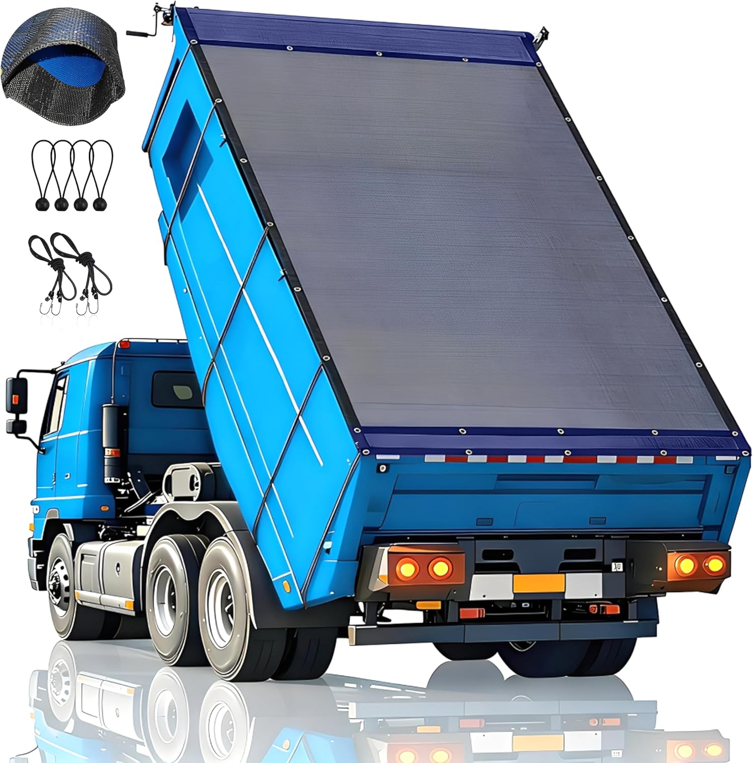 Dump Truck Tarp 7'X16',Dump Trailer Mesh Tarp Heavy Duty 18oz PVC Coated Black Tarp With Double Pockets,Utility Trailer Tarp Cover No Rust Brass Grommet,Windproof/Tear-resistant/Uv-Protective