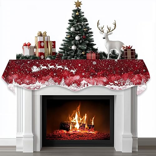 Miniatura 13 de Bufanda decorativa para chimenea de invierno, cubierta decorativa para mantel de invierno muñeco de nieve de alce