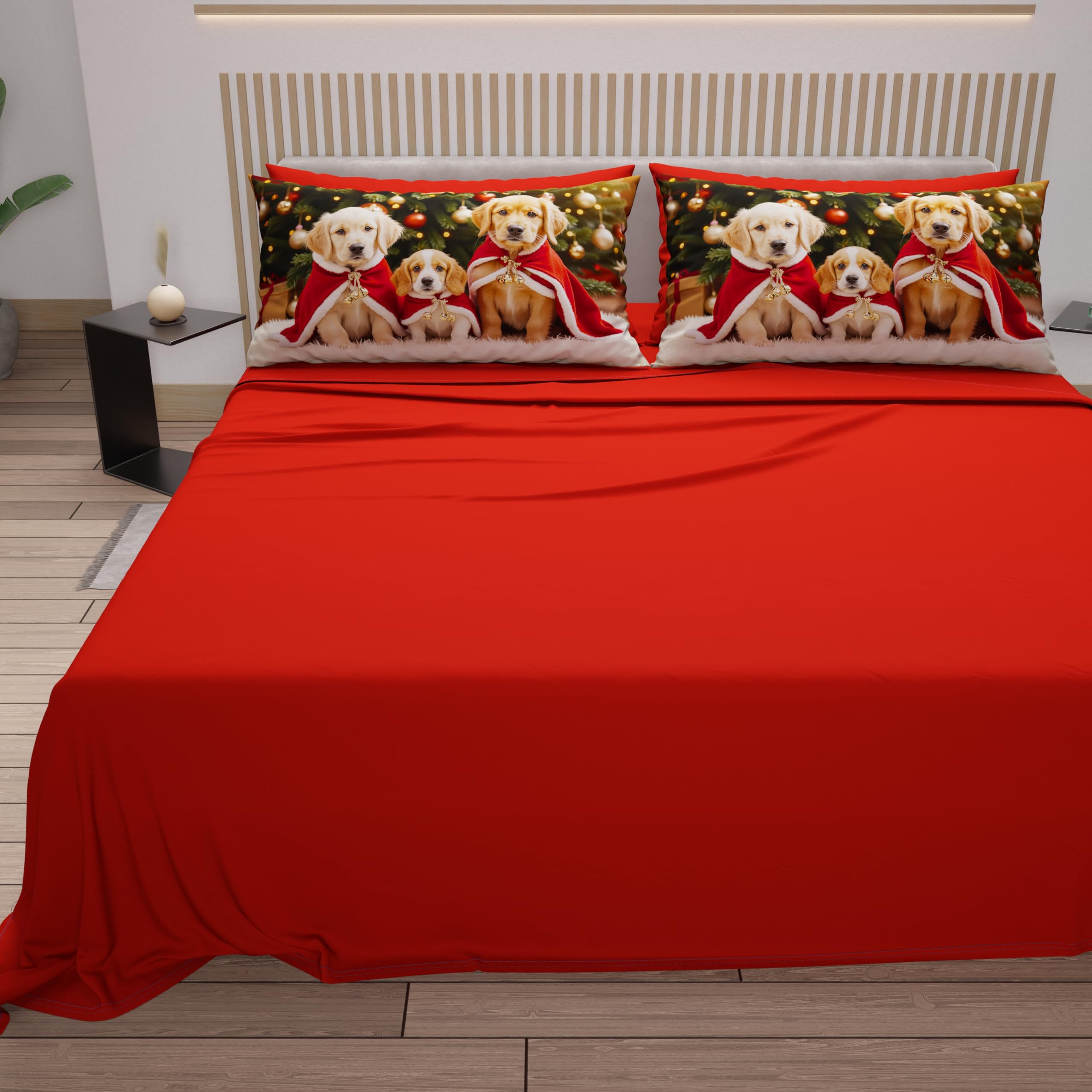 PETTI Artigiani Italiani - Lenzuola in Cotone con Federe in Stampa Digitale di Natale, Lenzuola Natalizie Una Piazza e Mezza Francese, Completo Letto Natalizio, Xmas 18 Rosso, 100% Made in Italy