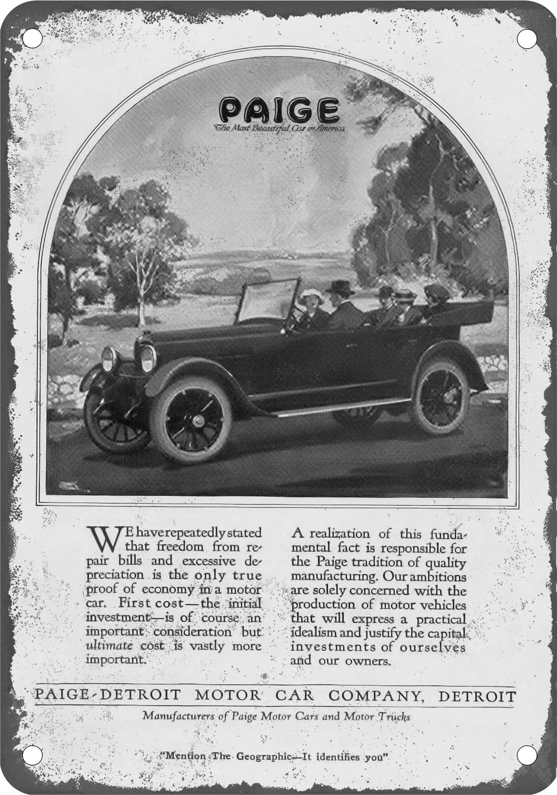 METAL SIGN - 1920 Paige Vintage Ad 01 - Old Retro Rusty Look home decor