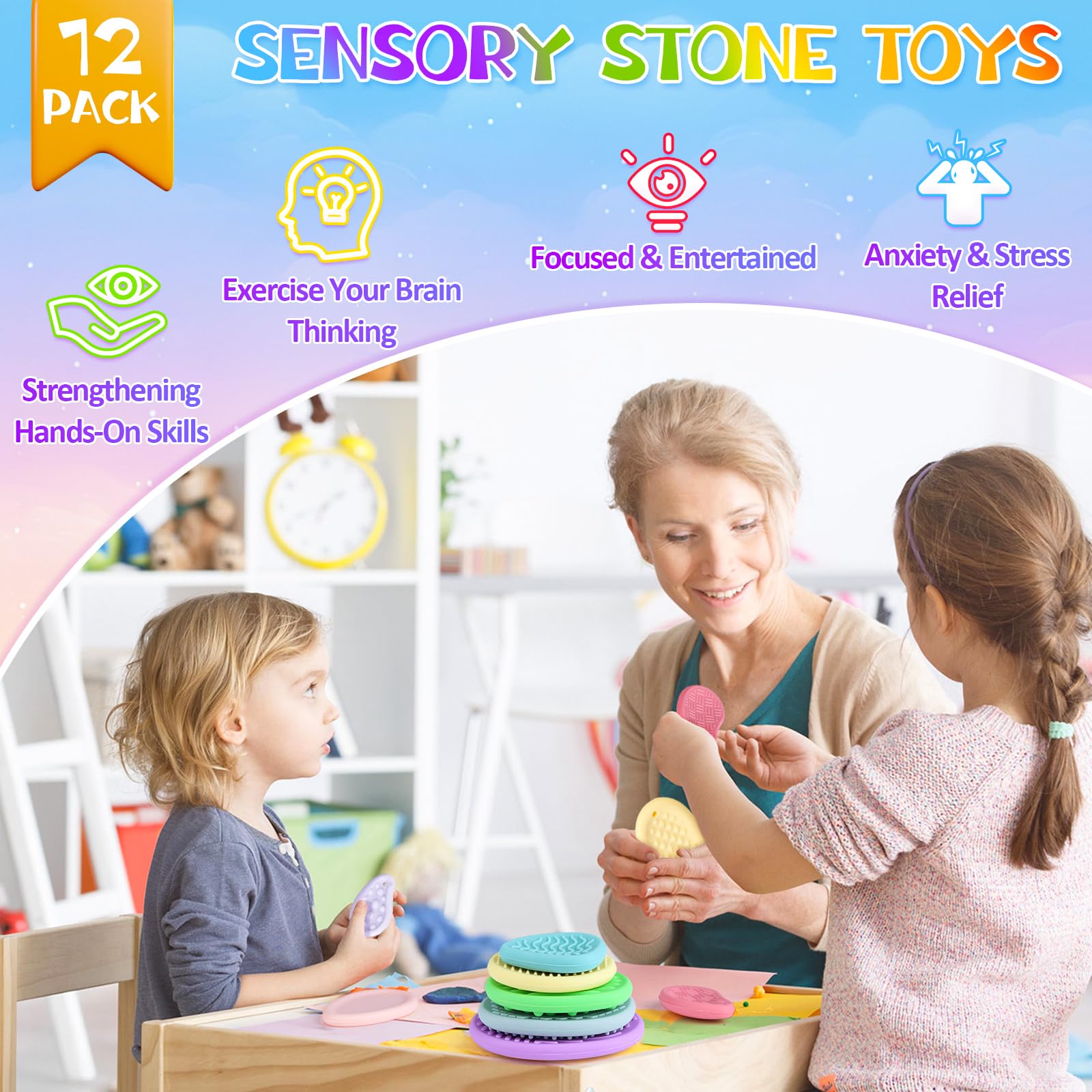 12 Pack Fidget Toys Sensory Toys for Autism Textured Soft Stone - Image 3