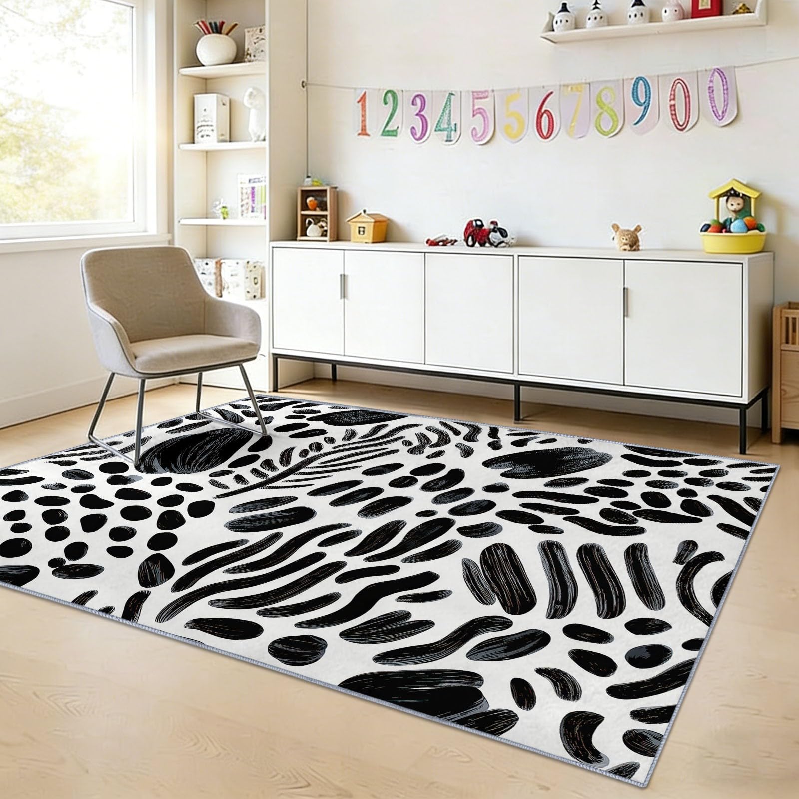 Tapis de sol abstrait blanc idéal pour sublimer la décoration du salon moderne