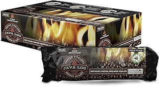 Pine Mountain Java Log, Recycled Coffee Grounds 4-Hour Firelog Long Burning Firelog for Campfire, Fireplace, Fire Pit, Indoor & Outdoor Use, 2 Pack