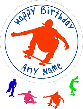 Made4You Happy Birthday Skateboard - Personalised Edible Round Cake Topper