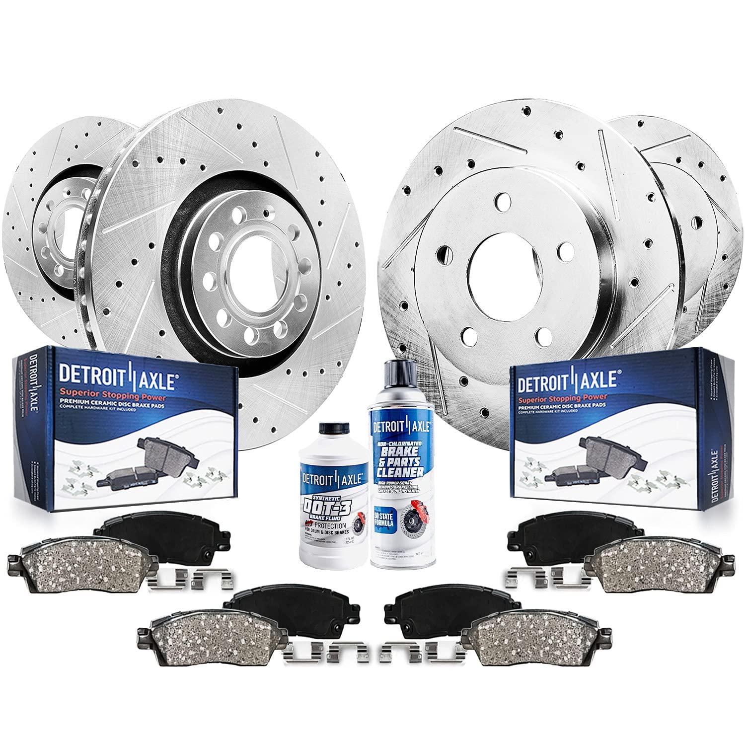 Detroit Axle - Brake Kit for 2005 2006 2007 2008 2009 Audi A4 / A4 Quattro | 12.64'' inch Front and 11.33" inch Rear Drilled &amp; Slotted Disc Brake Rotors Ceramic Brake Pads w/Hardware Replacement
