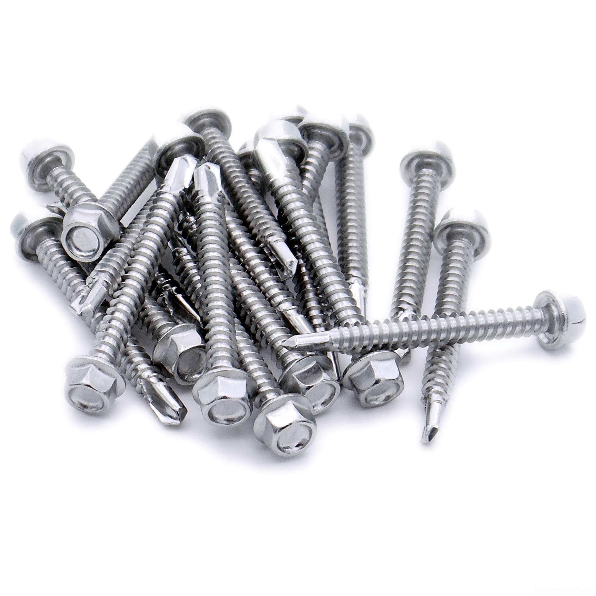 Singularity Supplies Silver No.12 X 1 (5.5Mm X 25Mm) Hex Self-Drilling Screw (Flanged) - Stainless Steel (A2) (Pack Of 20)