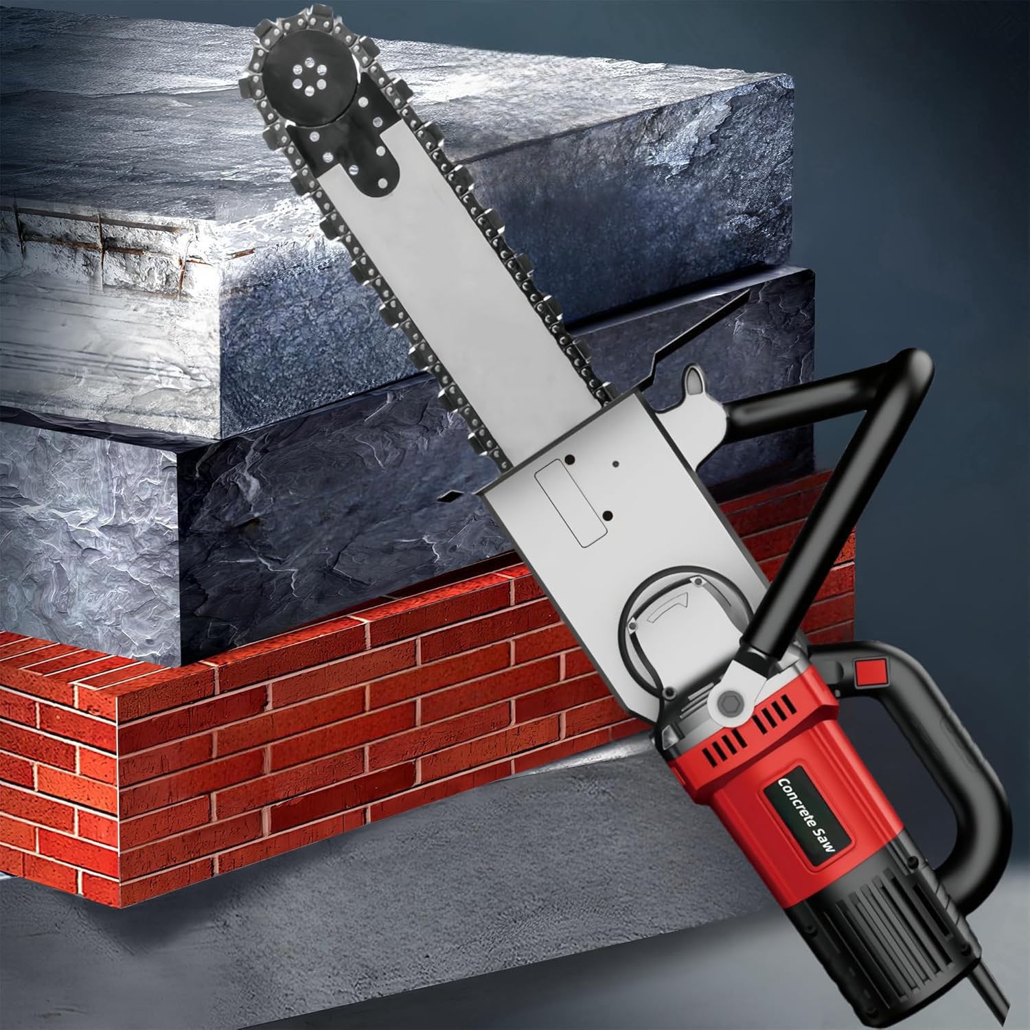 Tagliamuri Elettrico Industriale 7800w/8800w, Sega per Cemento con Catena Diamantata,profondità di Taglio 350mm/480mm,con 2 Catene Diamantate E 2 Barre di Guida,CuttingDepth35cm
