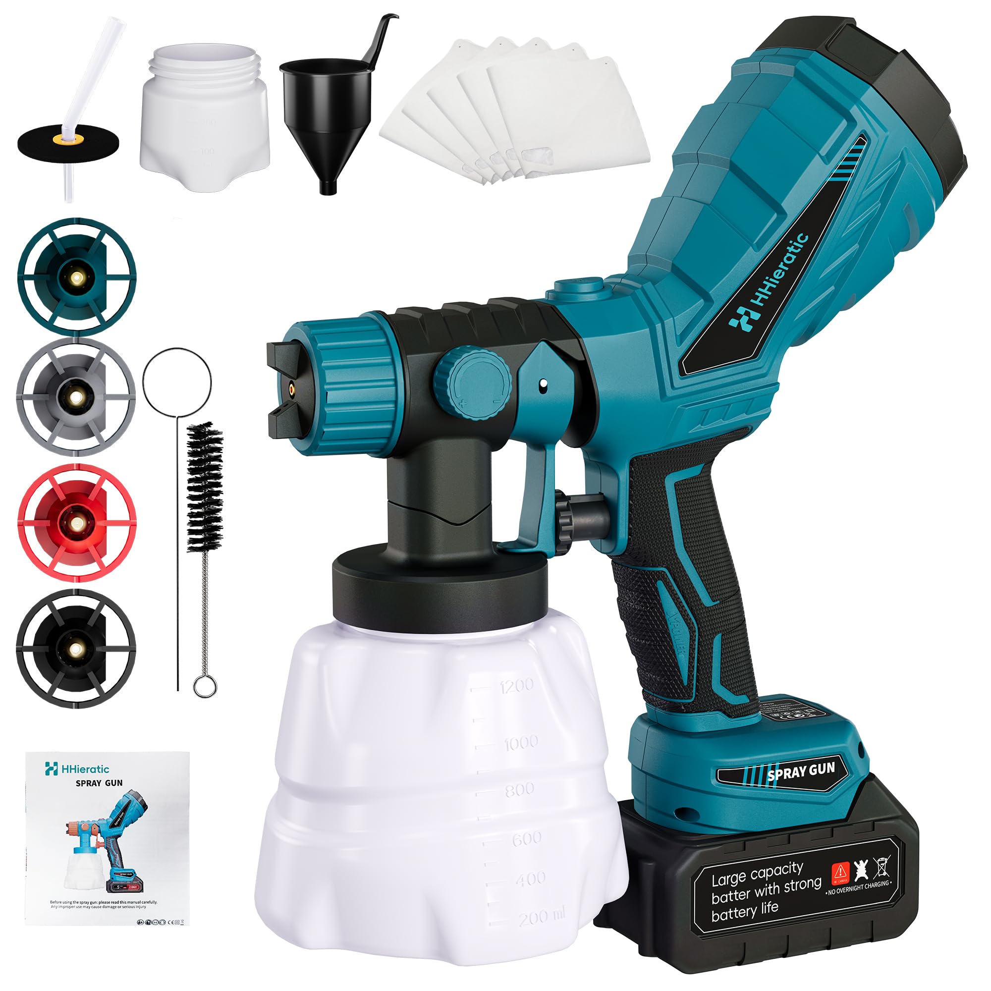 Cordless Paint Sprayer 300W High Power Electric Spray Paint Gun with 40 Fl Oz Container,4 Nozzles,Electric Paint Gun for House Painting,Furniture,Fences