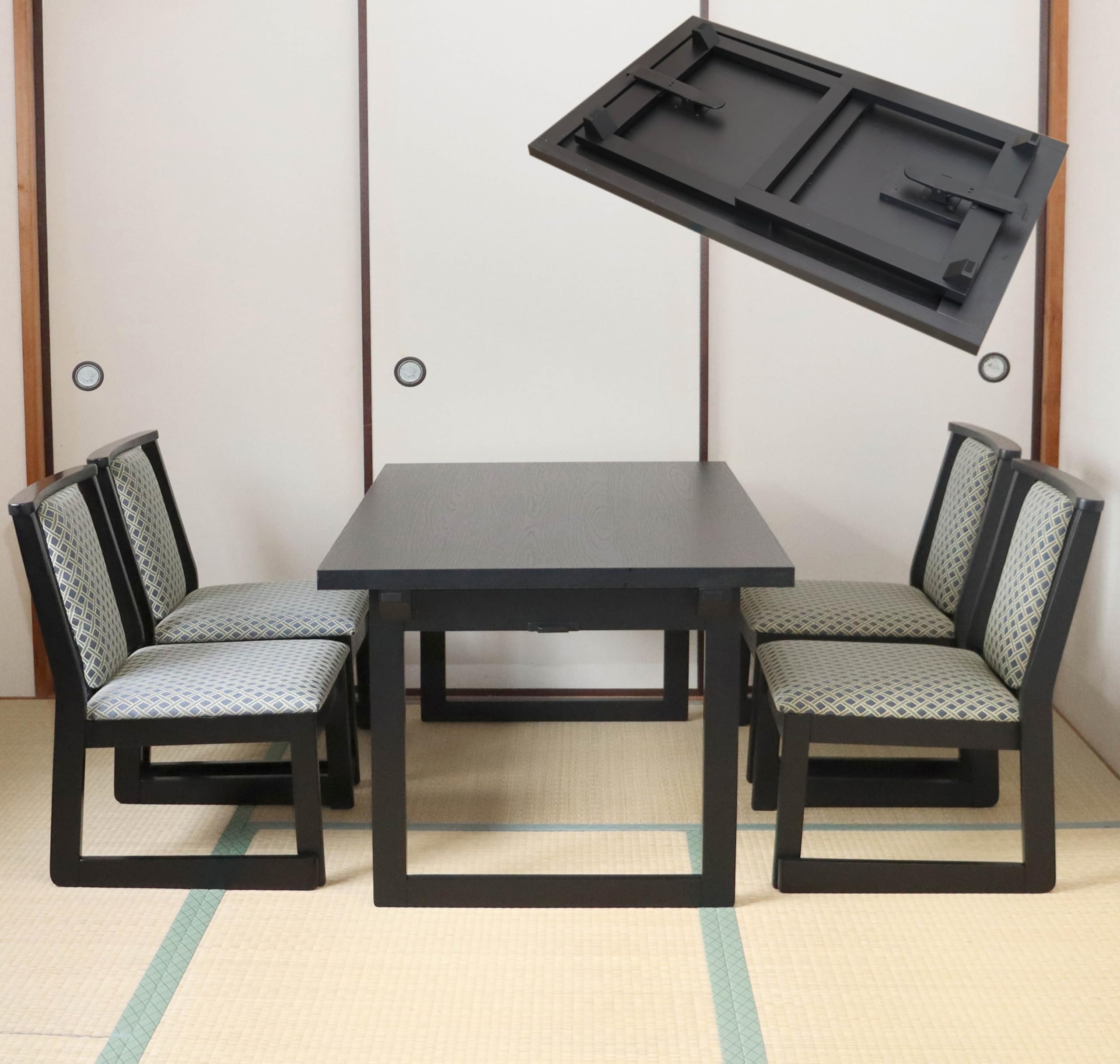Amazon｜NEW和室用テーブル5点セット 「折畳式」 椅子 和柄(格子柄