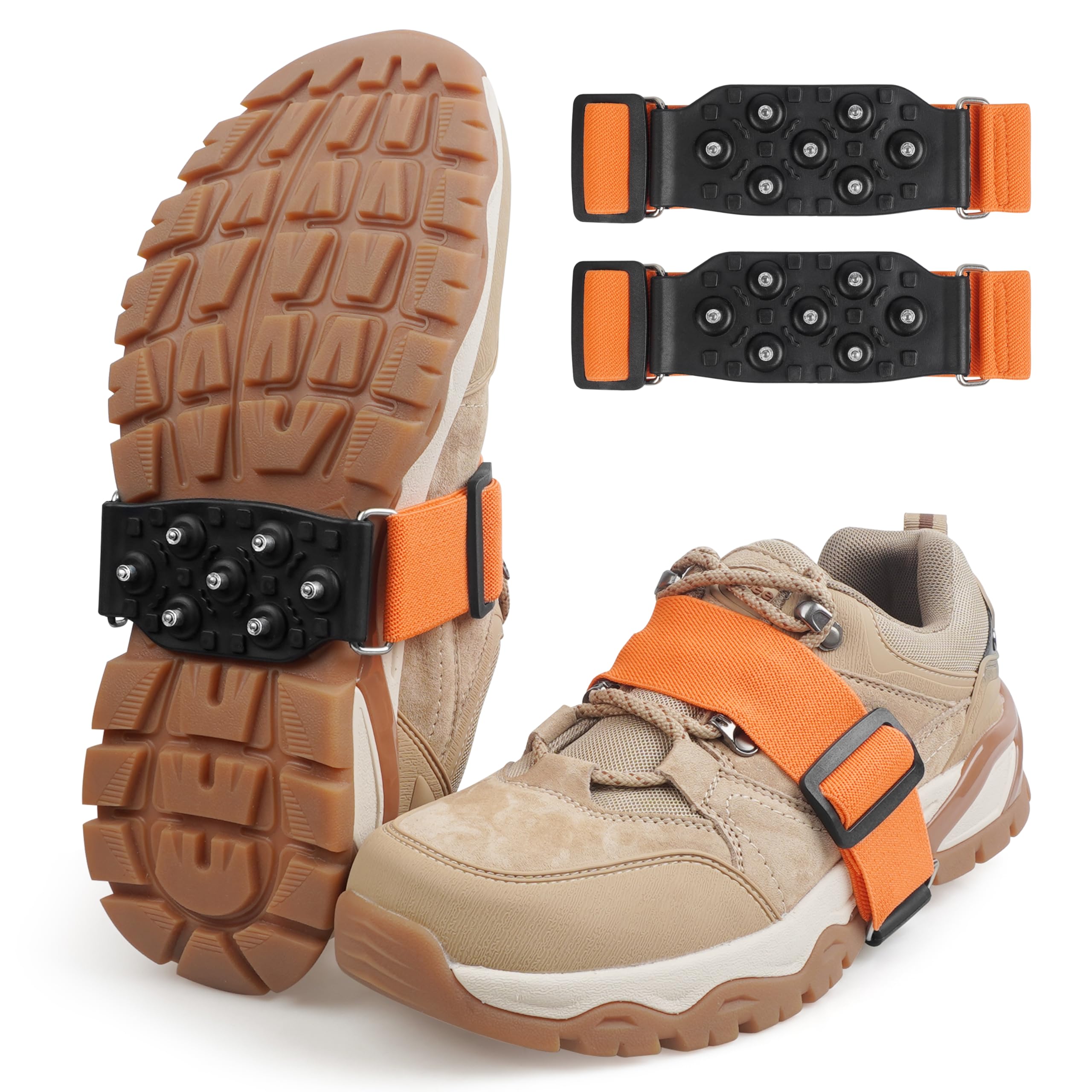 Mid-Sole Ice Cleats Crampons Snow Traction Cleats for Shoes and Boots Non-Slip Crampons with Adjustable Straps 7 Tungsten Studs for Secure Grip for Walking Jogging Hiking (Small/Medium, 1 Pair)