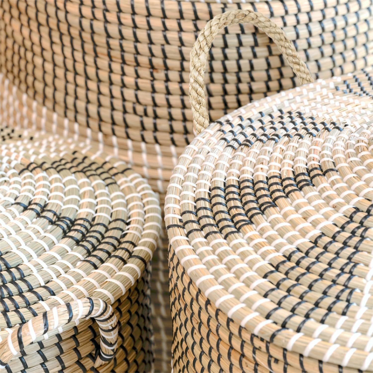 3 Pz 76L+43L+26L Set di Cestini per la Biancheria con Coperchio e Sacchetti Interni, Cesto Intrecciato, Fatto a Mano, Cesto Portaoggetti con Manici in Salice per Bagno o Cameretta dei Bambini, per