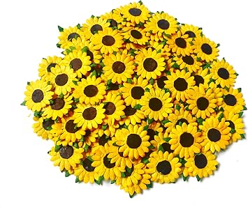 Lindesa Set of 50 Yellow Sunflower Paper Flowers, Size 0.55 inches, Craft Supplies, Wedding Decor
