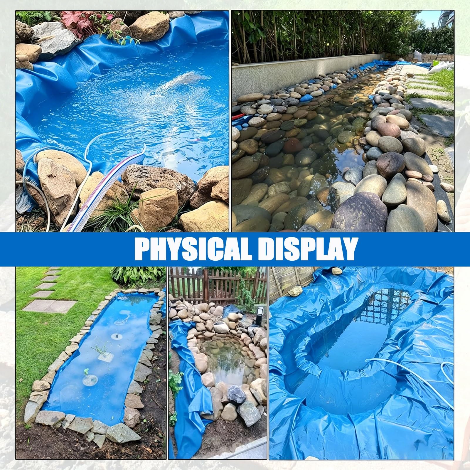 4x5m 5x6m 6x8m Blaue Unterlage Flexible Teichfolie für Wasser Gartenteich im Freien Plane Teichunterlage | Fischbecken-Dichtungsfolie, Membran, Polyethylen-Kunststofffolie(7x10m)