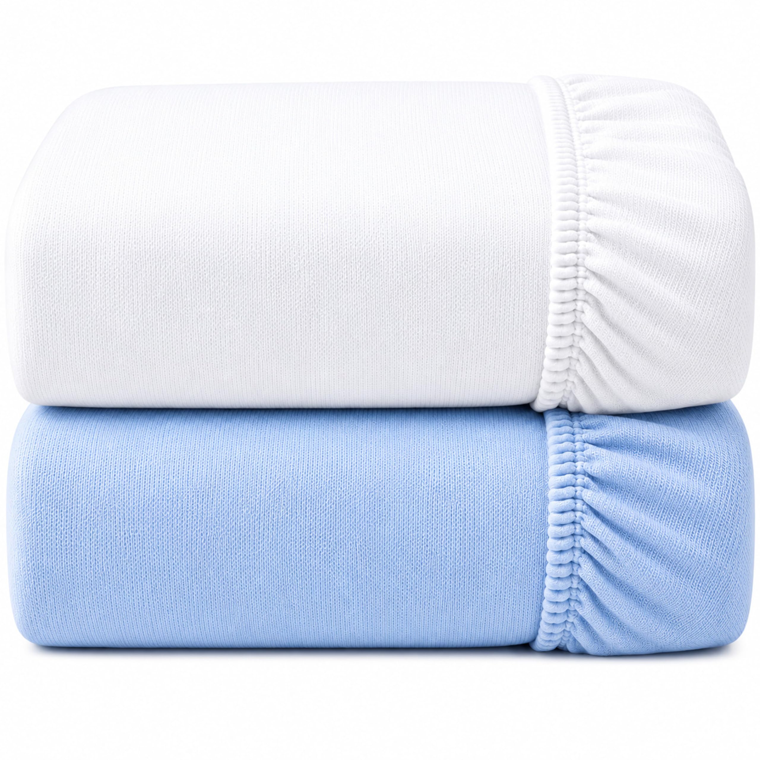 Dudu N Girlie Travel Cot Fitted Sheets 95 x 65 cm β White & Blue, 2 Pack, Soft Breathable Cotton Jersey Bedding