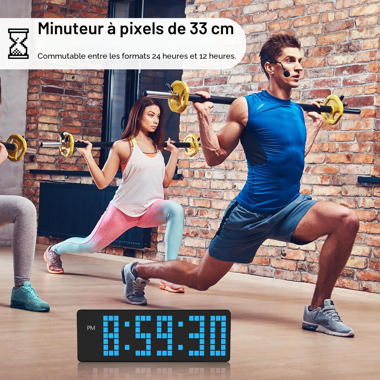 Timer Sport, Horloge Digitale Murale LED Grand Format 13,2" avec Compte à Rebours/Chronomètre Horloge Numerique pour la Salle de Sport Garage Maison Sport et Même Intérieur et Extérieur (Bleu)