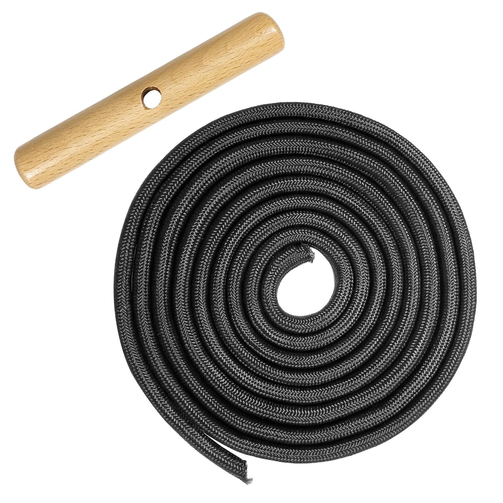 Cuerda de Trineo 1.97m con Mango de Madera, Accesorios de Tracción 5.5mm Negro