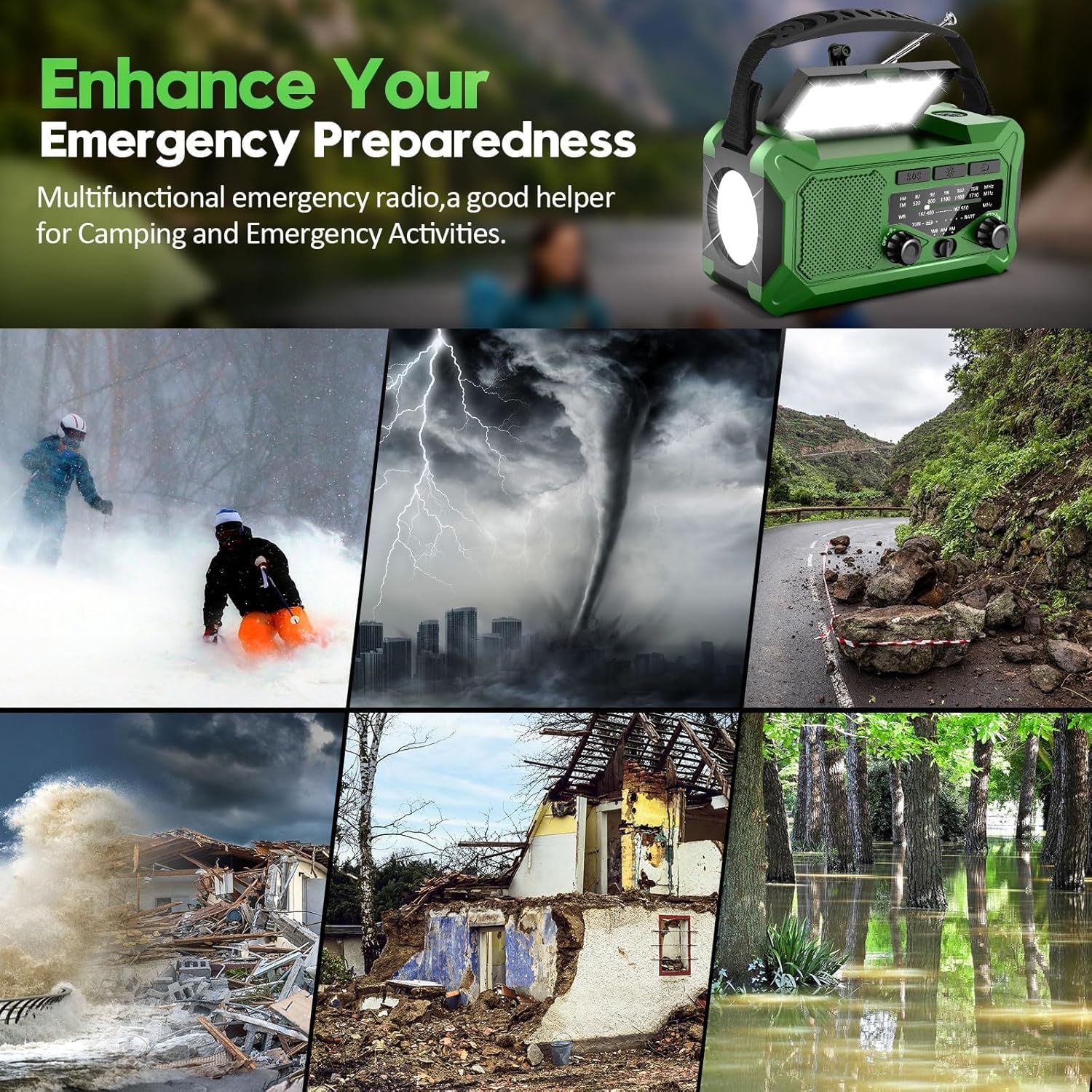 Emergency Hand Crank Weather Radio,Toolchums 10000mAh AM/FM/NOAA Solar Powered Radio with Phone Charger, USB Charged, LED Flashlight Reading Lamp Headphone Jack, SOS Alarm