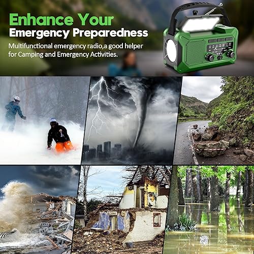 Miniatura 8 de Radio meteorológica con manivela de emergencia, radio solar de 10000 mAh AMFMNOAA con cargador de teléfono, carga USB, lámpara de lectura LED para