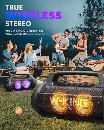 W-KING 120W Peak 70W Speakers Bluetooth Wireless, IPX6 Waterproof Bluetooth Speaker/Subwoofer/42H/DSP/EQ/Stereo Pair/RGB/Powerbank/MIC in/TF, Loud Outdoor Portable Speaker Large Boombox for Party/Pool