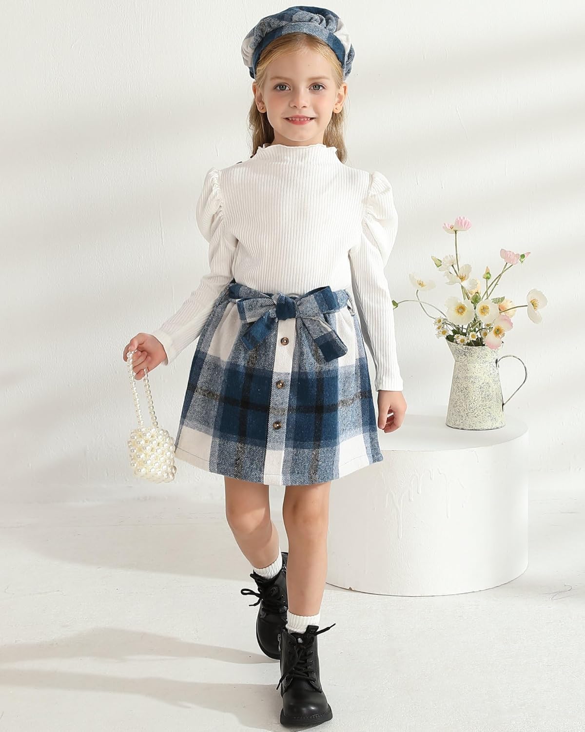 Little Girls Clothes Winter Fall Outfit Casual Long Sleeve Dress Ruffle Shirt Girl Plaid Skirt Set Cute Dresses for Kids - Image 2