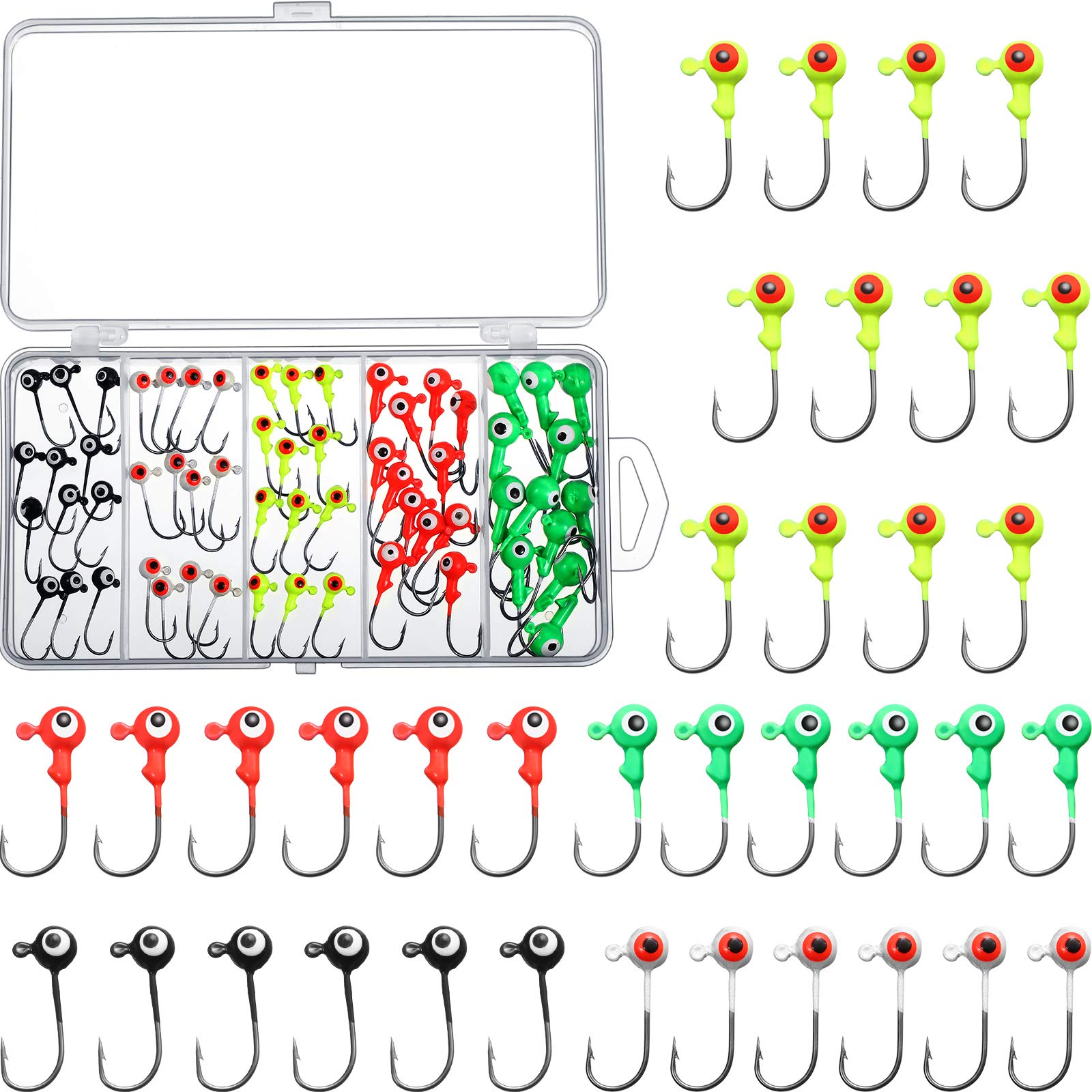 Skylety 60 Pcs Crappie Jig Heads for Fishing Lures Baits Hooks for Freshwater Saltwater Bass Trout