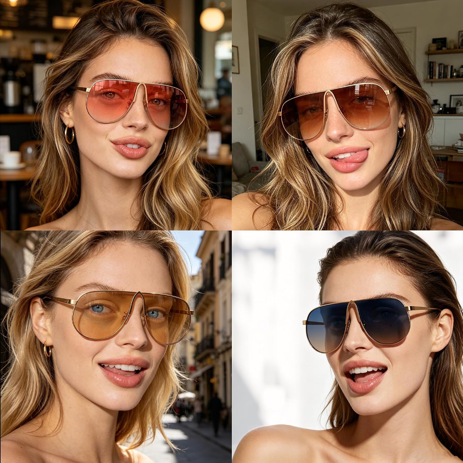 Oversized Aviator Sunglasses for Women Men 70s Gold Metal Frame Square Aviator Sun Glasses Big Shades
