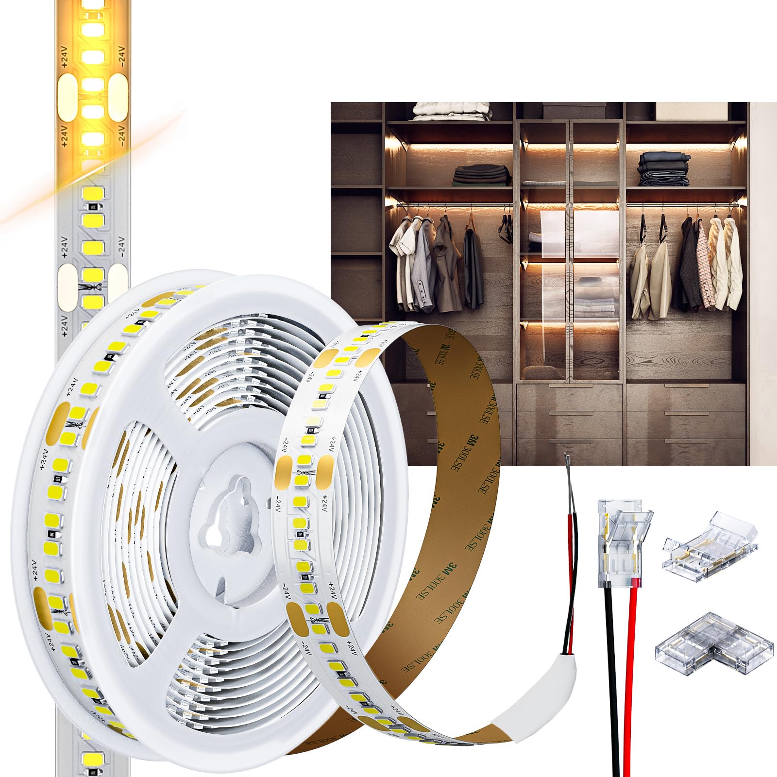 HOOLED Pro LED Striscia 5 Metri 100W Luce Naturale 4000K 1190 LEDs, 2228lm/m, Striscia Led 24V CC Dimmerabile Alta Luminosità, Luce Nastro Luminoso