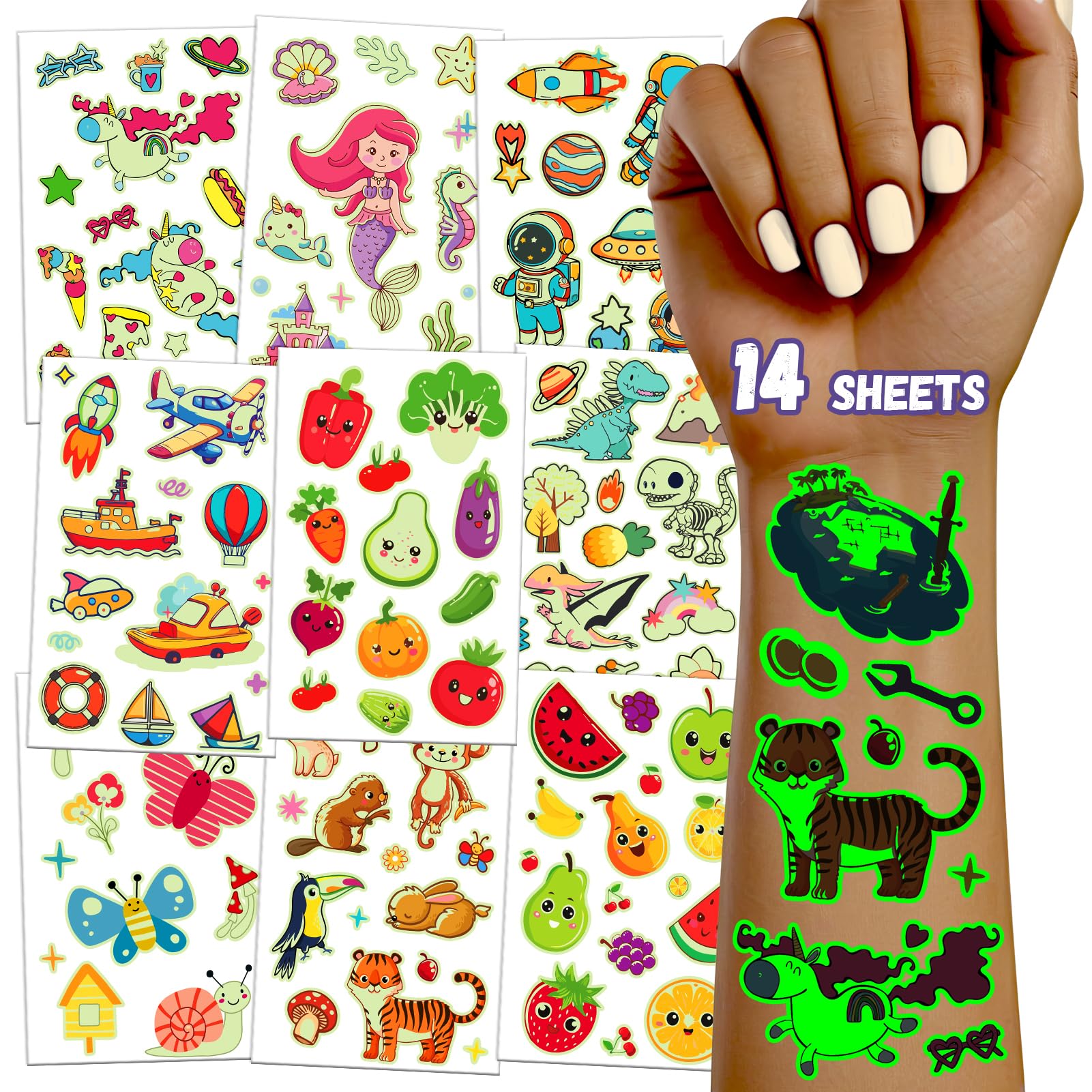 TatoYard Regalos Cumpleaños Niños Colegio, 14 Hojas Tatuajes Luminosos Niños Niñas, Piñata Cumpleaños Infantil, Festa Aniversário Detalle Cumpleaños Infantil(Diversos)