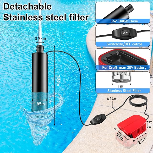 Foto 2 de 3 de Behogan Mini bomba de agua para Einhell PXC 18 V, batería de iones de litio, 30 l/min, 4500 R/min