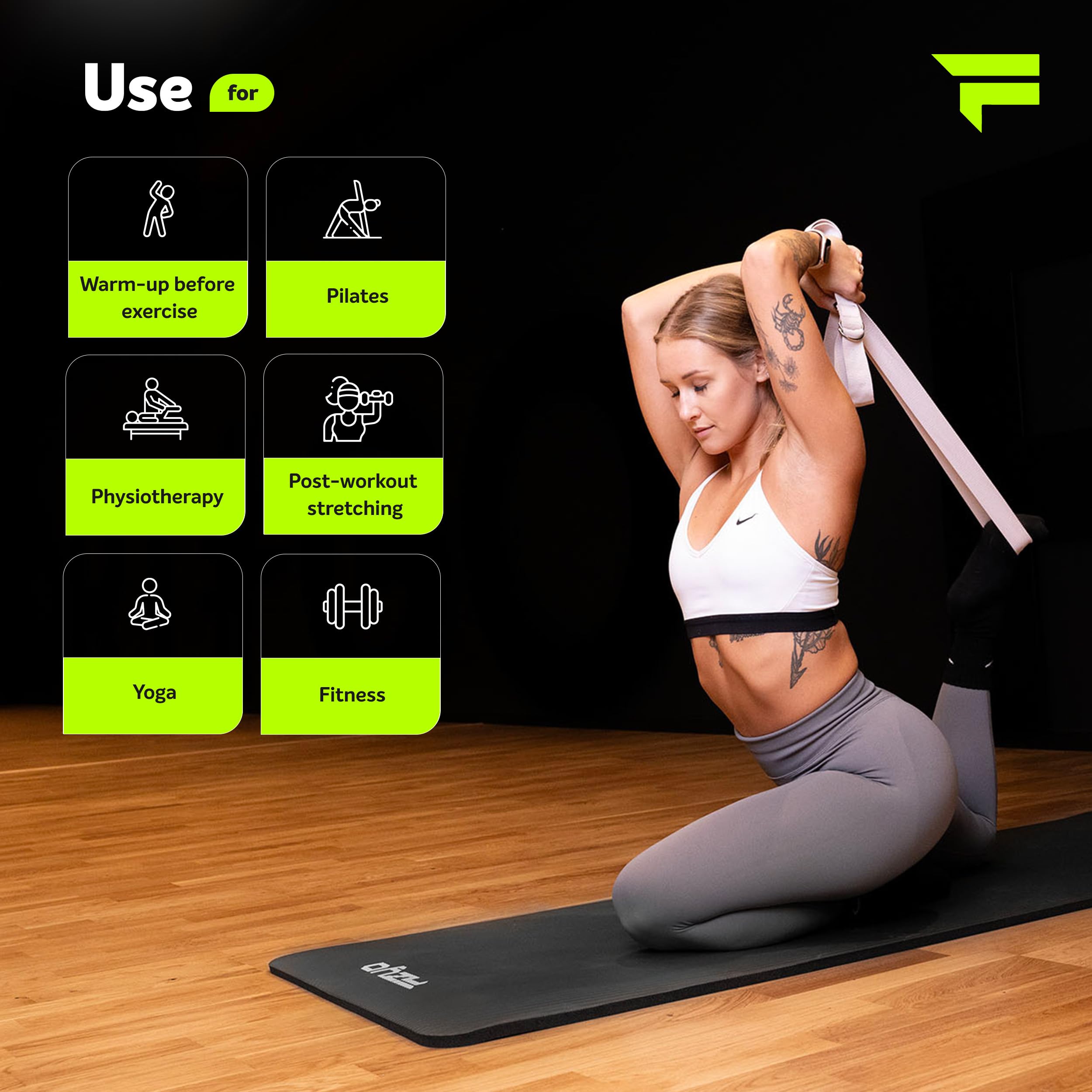 Fizyo Bawełniany Pasek do Jogi, Pilatesu, Fitnessu, Regulowany z Metalową Klamrą D, 100% Bawełny, Długi 240 cm, Idealny do Rozciągania i Trzymania Pozycji, dla Początkujących i Zaawansowanych