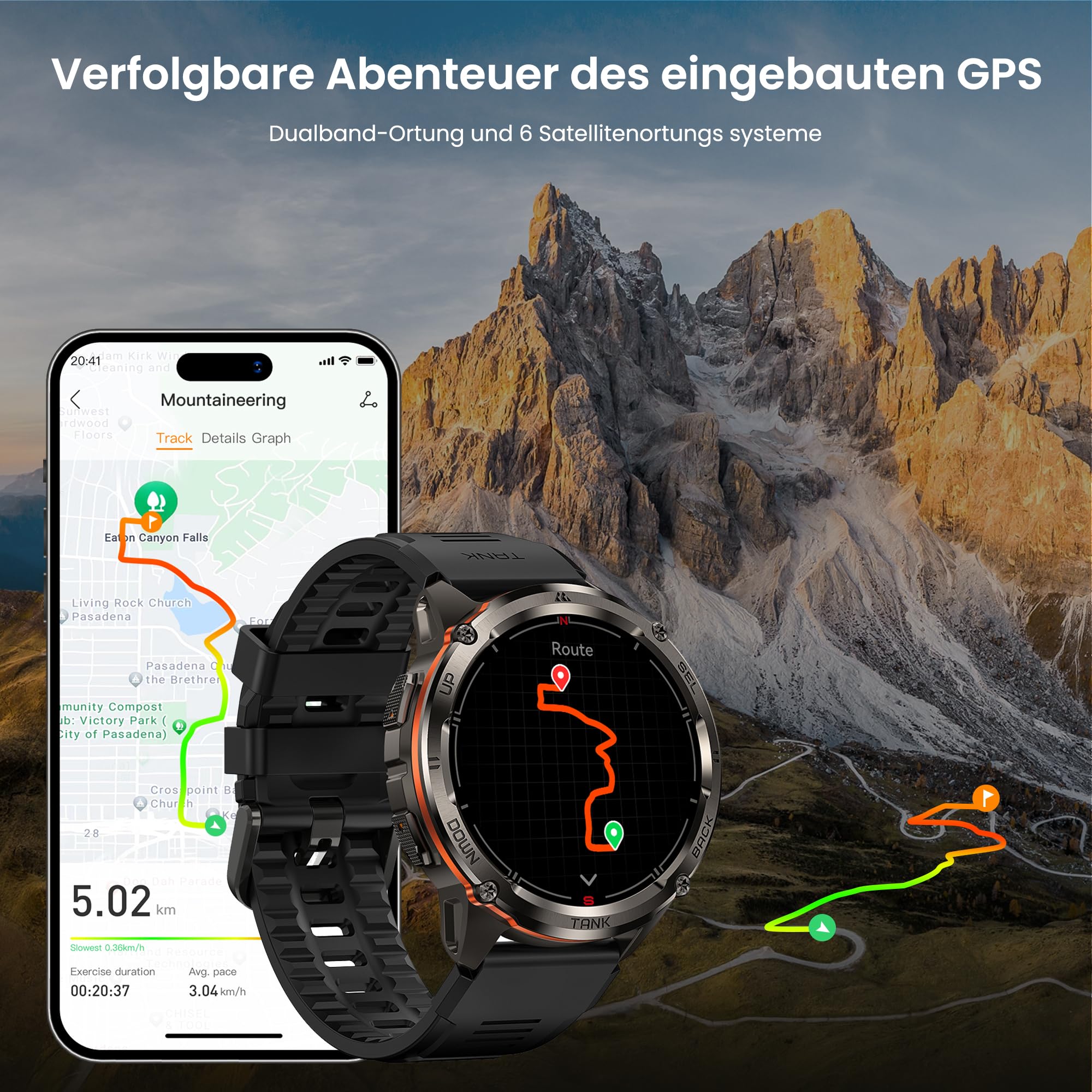 KOSPET Tank T3 Ultra 2 Smartwatch Herren, Dual-Band GPS, 1,43'' AMOLED