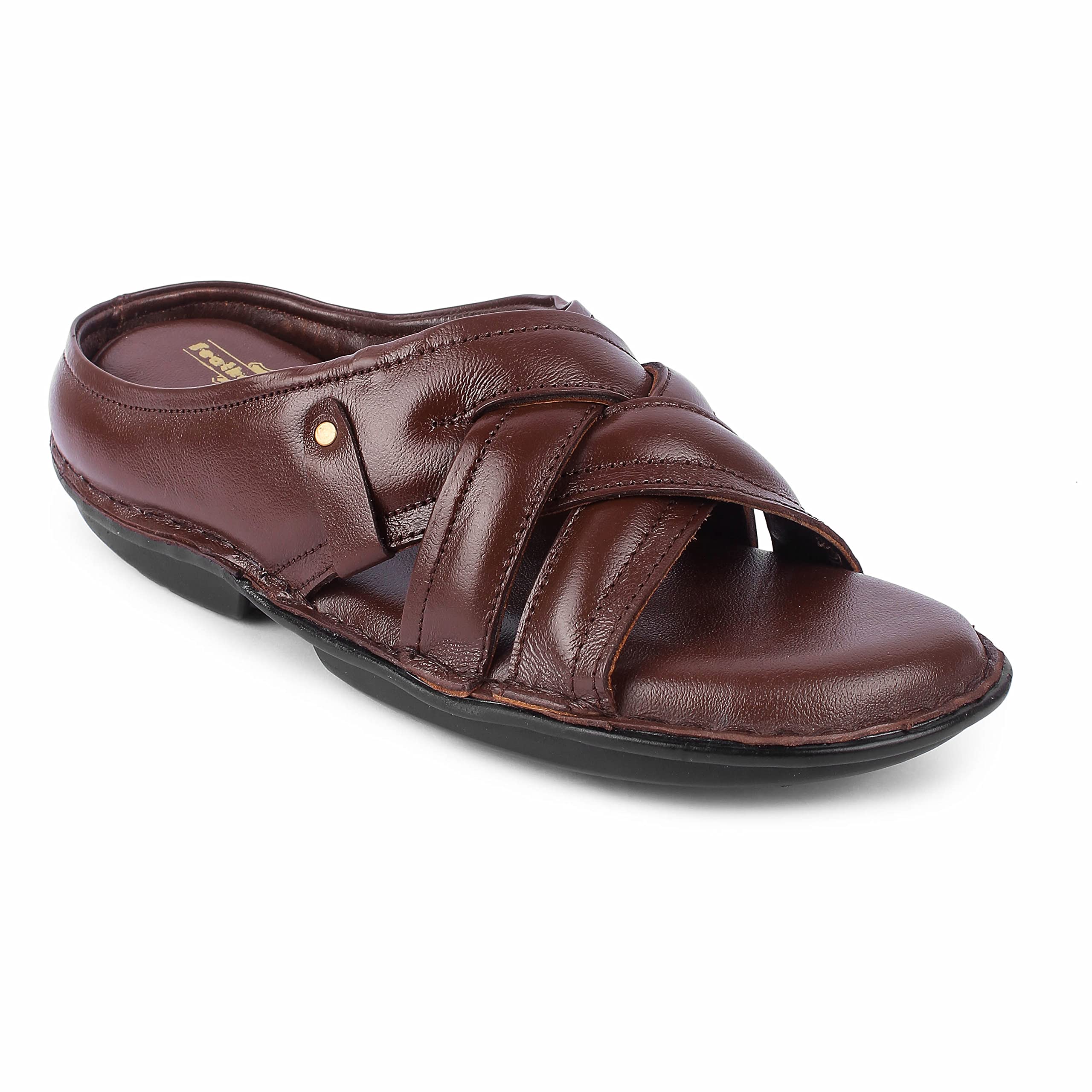 FEATHER LEATHER Mens Genuine Leather Comfortable & Fashionable Flip Flops Slipper | Casual Indoor/Outdoor/Cross Strip Chappal (Brown - 7 UK) (B0B9S3F1GS) Amazon Price History, Amazon Price Tracker