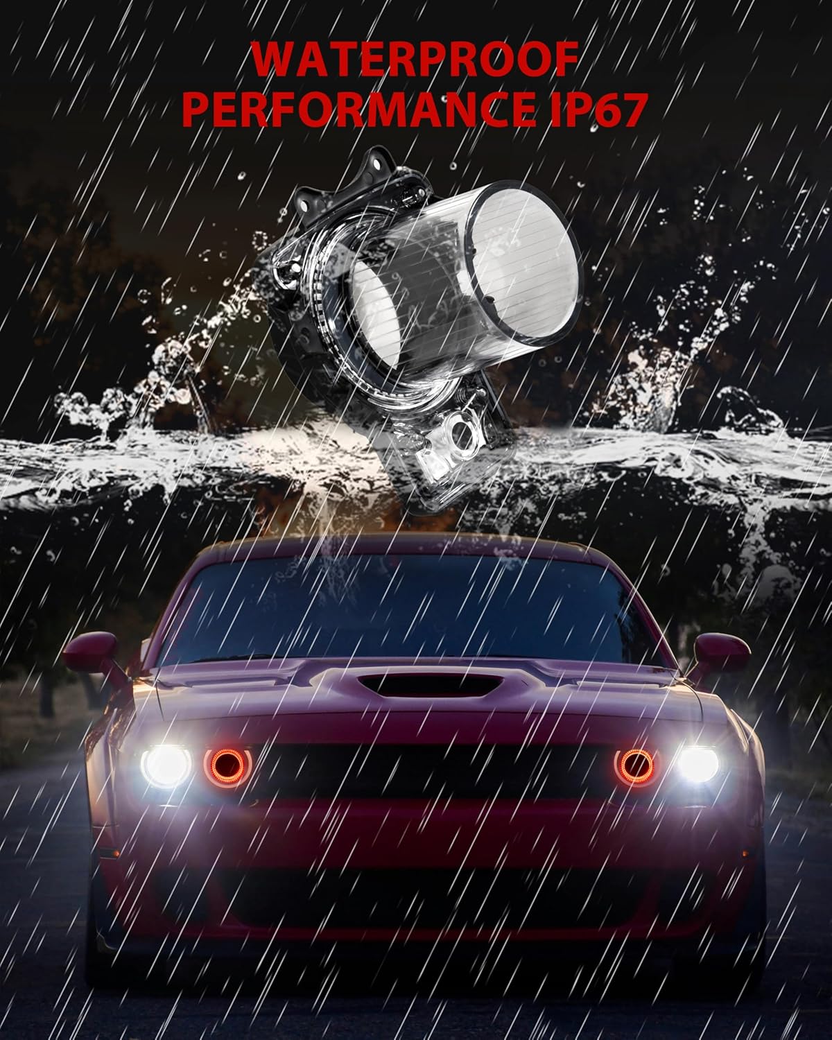 KEWISAUTO Headlights Bulbs for 2015-2020 Dodge Challenger, LED Head Lamps Air Inserts Assembly Head Light Bulb for Dodge Challenger 2015-2020 Accessories - 2PCS, Red