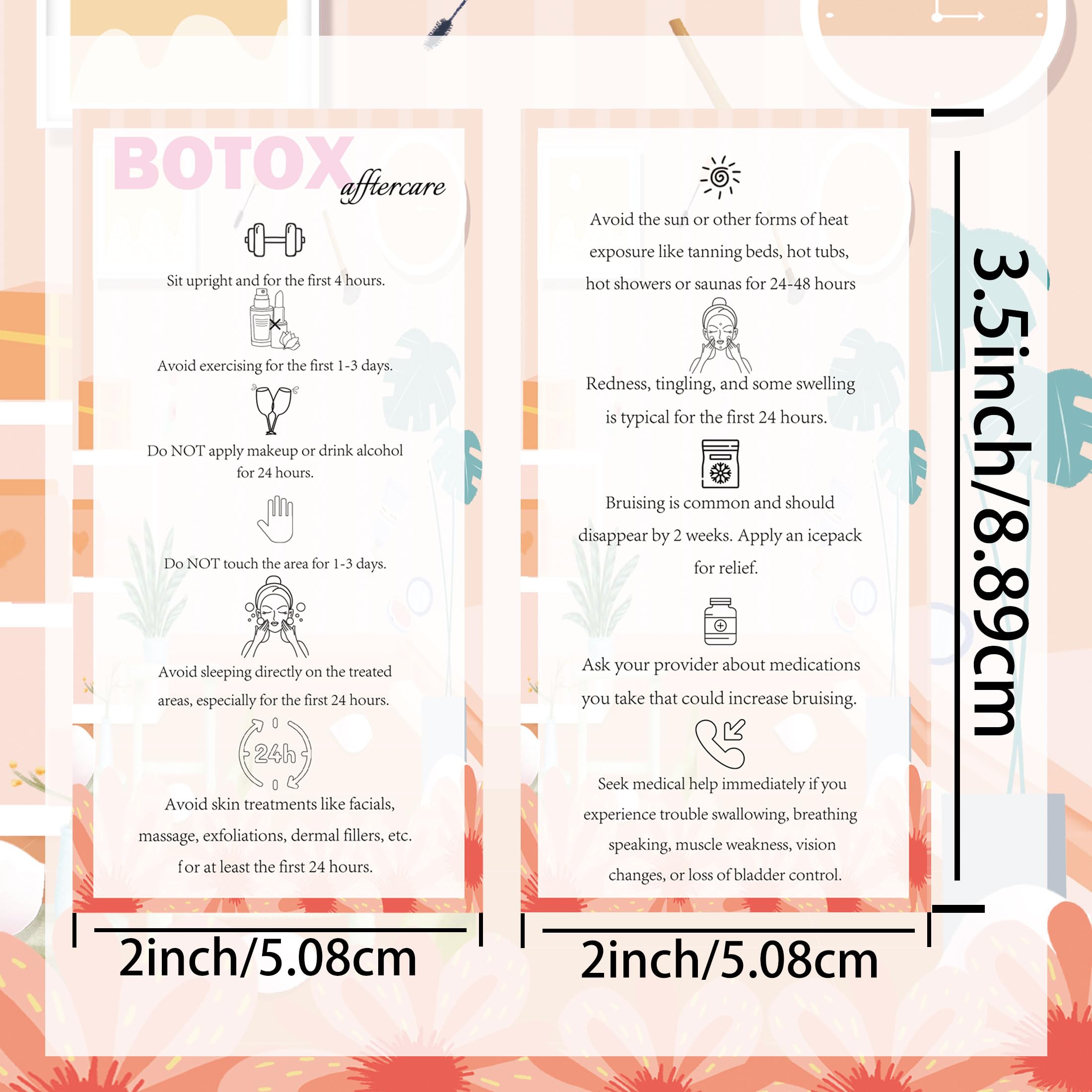 100 PCS Botox Aftercare Card Facial Aftercare Instruction Cards, 2x3.5 Inch Skincare Reminder Cards for Estheticians Spa - Image 2
