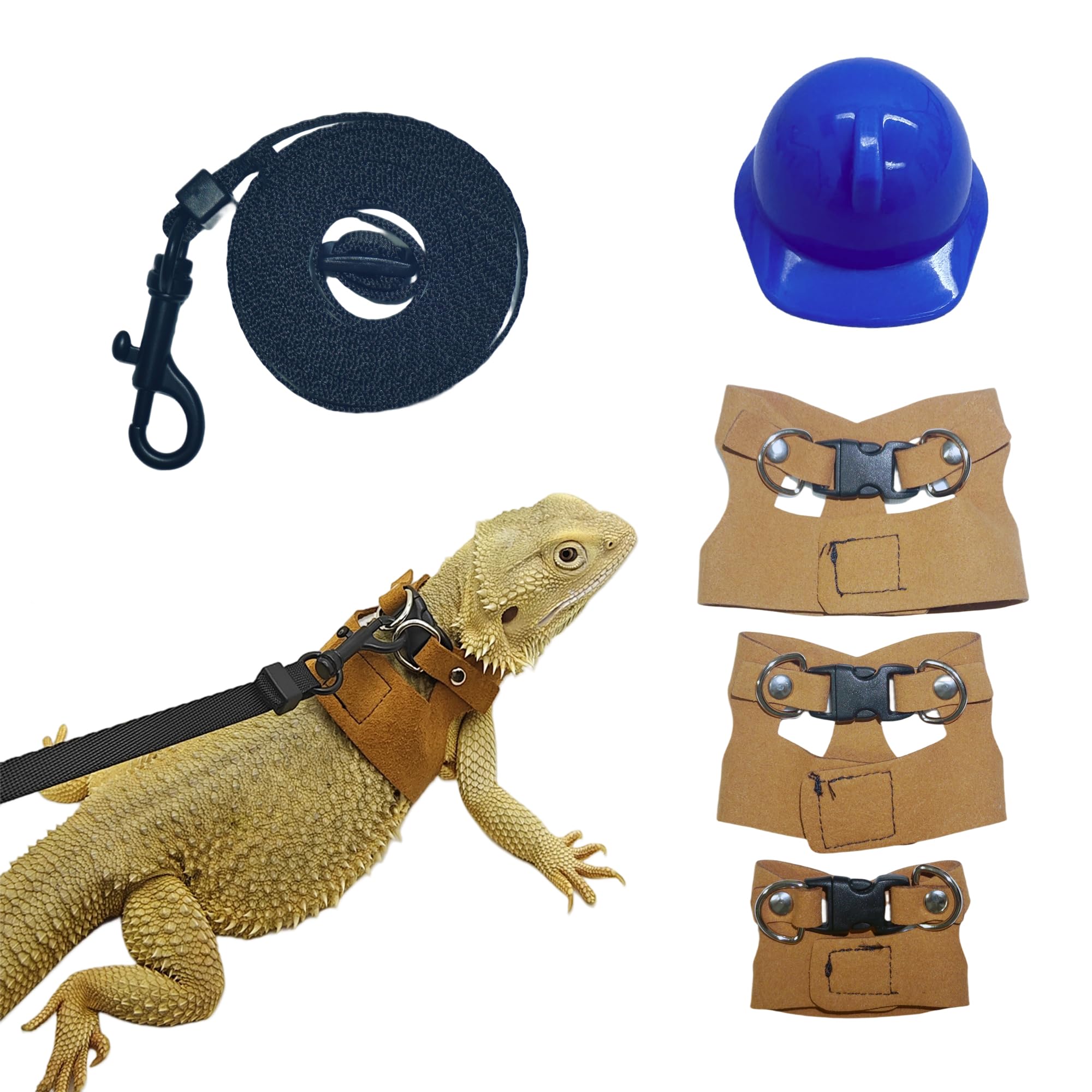 Reptile Pets Leash Harness Set with Jackets and a Party Theme Hat for Bearded Dragon Lizard, Leopard Gecko and Other Small Animal Pets, Outdoor Play, Blue