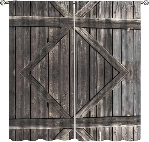 ICMOLYYENLO Cortinas rĂşsticas para puerta de granero, puerta de garaje de madera, estilo vintage, con patrĂłn de puerta de granero, cortinas ICMOLYYENLO Cortinas rĂşsticas para puerta de granero, puerta de garaje de madera, estilo vintage, con patrĂłn de puerta de granero, cortinas