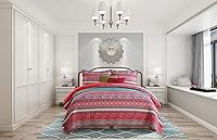 Vista 8 de NEWLAKE - Juego de edredón de algodón, juego de cubrecama reversible con diseño de mosaico, patrón bohemio a rayas, tamaño queen