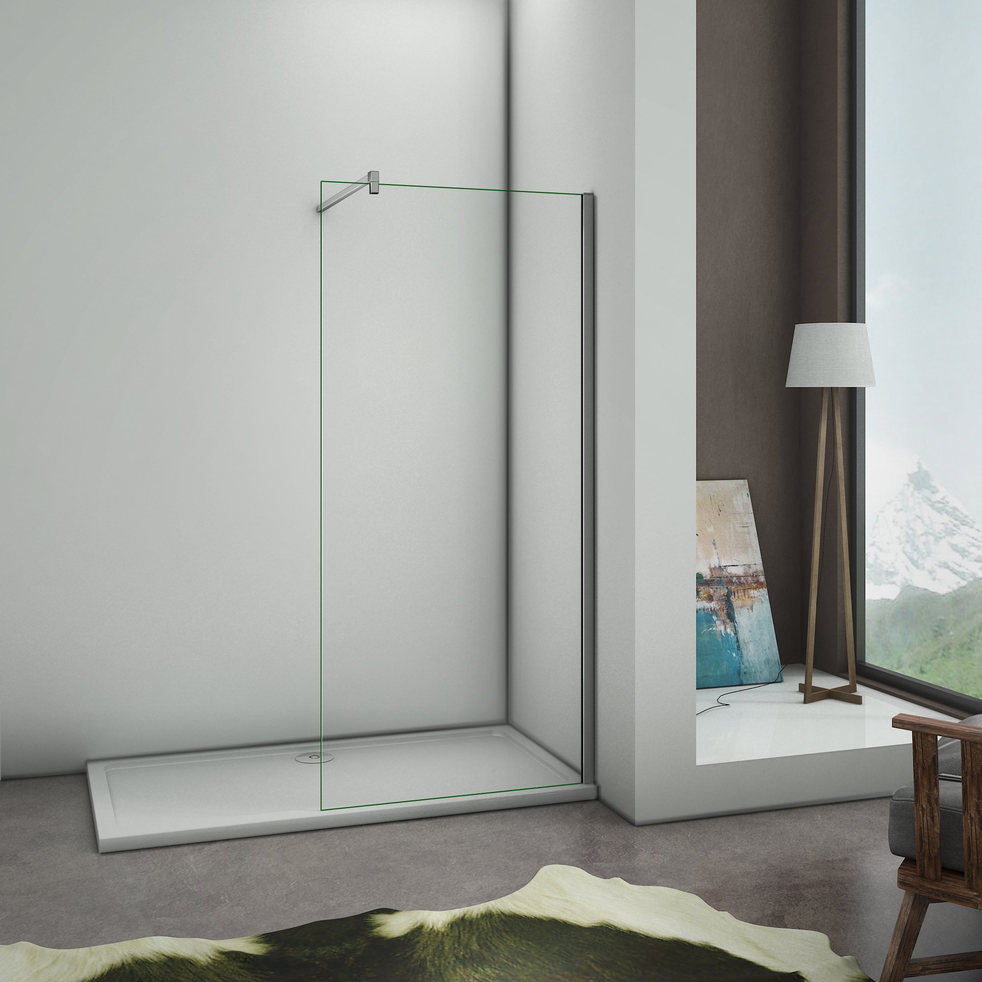 Walk-in 60x200cm ; Barra Tagliabile 140cm, piatto doccia 90x70cm