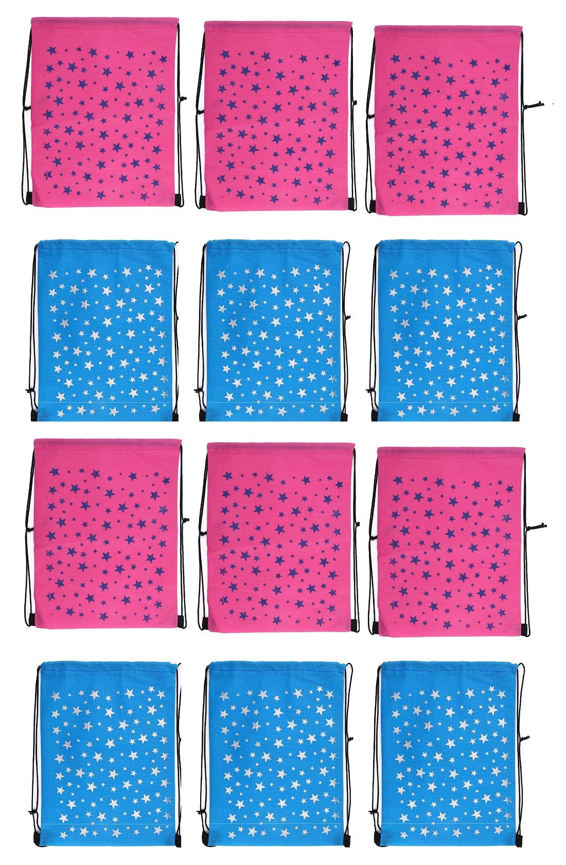 Demoda Haversacks Drawstring Birthday Party Return Gift Bags Backpacks (Pack of 12-6 Blue,6 Pink)