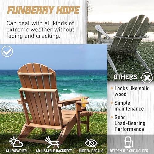 Miniatura 4 de FUNBERRY Silla Adirondack con respaldo ajustable, sillas Adirondack plegables,Sillas Adirondack de plástico con otomana,Silla Adirondack resistente