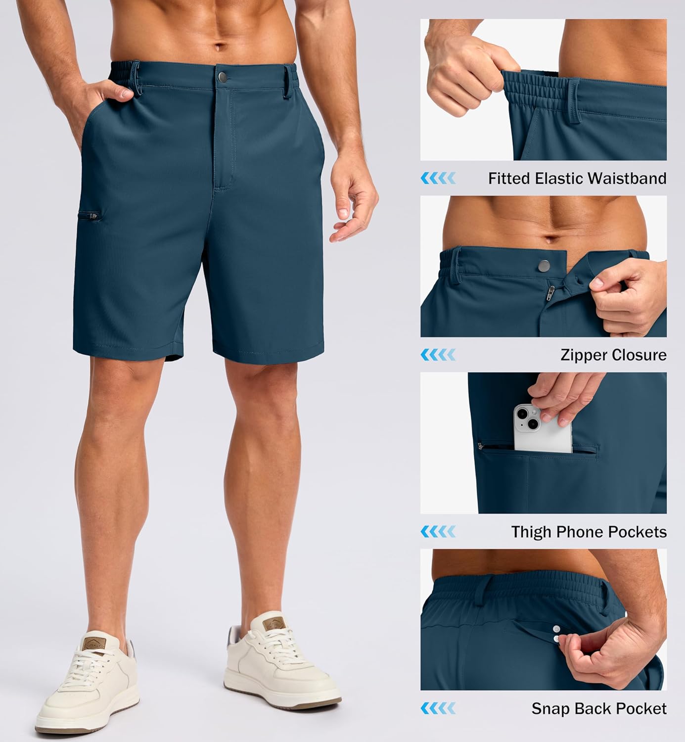 G Gradual Men's Casual Shorts 7"/ 9" Lightweight 4 Pockets Stretch Quick-Dry Summer Shorts for Golf Work Hiking Trips (7", Tibetan Blue, M) - Image 3