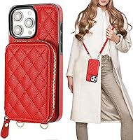 Vista 10 de Bocasal Funda tipo cartera cruzada para iPhone 15 Pro Max, con bloqueo RFID, de piel sintética, con cremallera, funda tipo cartera con función atril